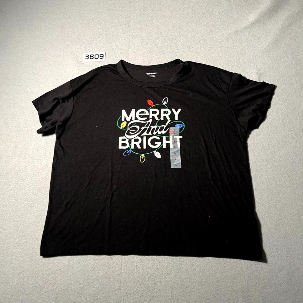 Old Navy T Shirt Womens Large Black Cotton Merry and Bright Christmas Graphic